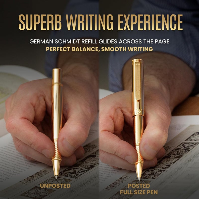 Scriveiner Heavy Gold Rollerball Pen, Award Winning Luxury Pocket Pen with gold plating Finish, German Schmidt Refill, Best EDC Writing Gift Set for Men & Women, Nice Fancy - Image 5